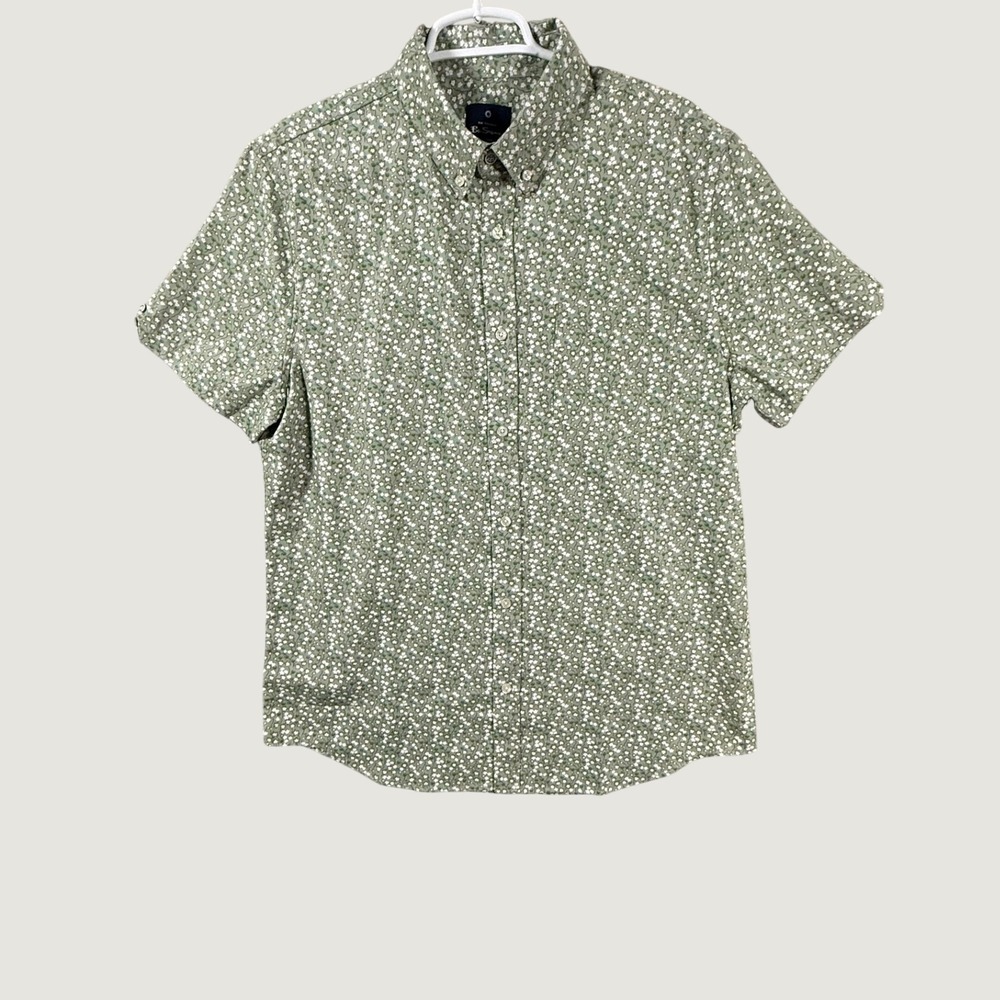 Ben Sherman Men's Large Green Floral Button Front Short Sleeve Shirt Button Down